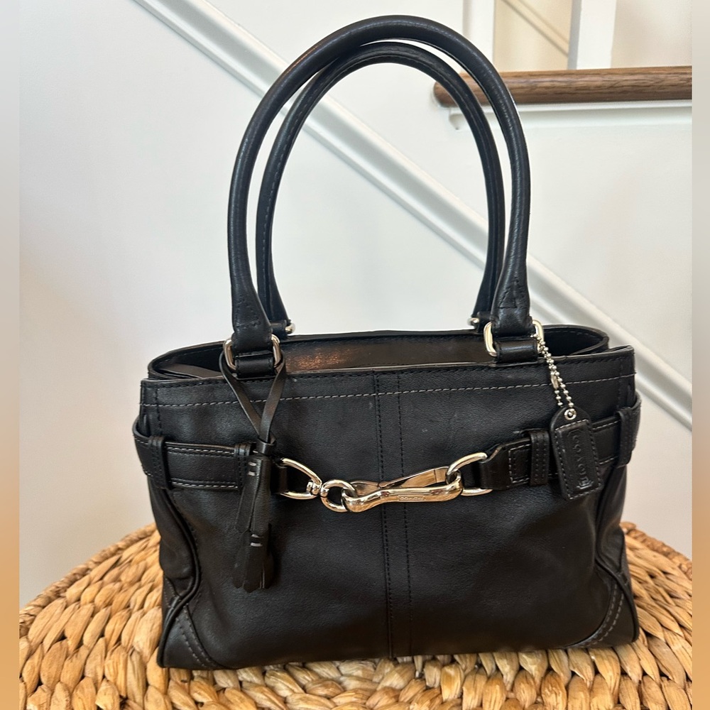 Coach Hampton satchel black leather 2006 hangtag nickel hardware